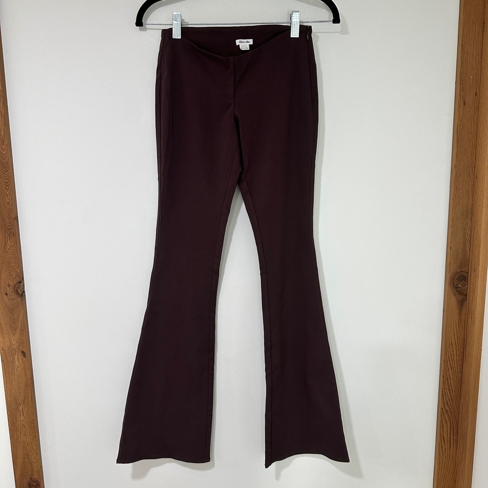 Kimchi Blue Flare Leg Pants Womens XXS Chocolate Brown Side Zip Stretch Trousers